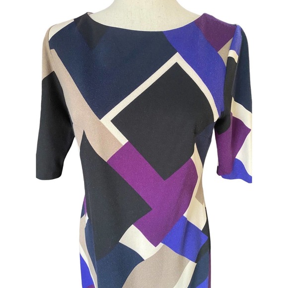 Eliza J Sheath Shift‎ Dress Knit Jersey Geometric Bright Business 8 Medium - Picture 2 of 5